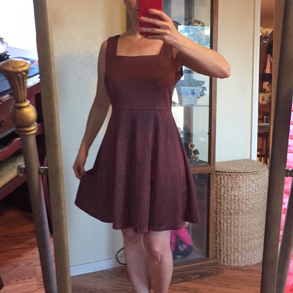 Stretchy knit fit & flare dress square neck New